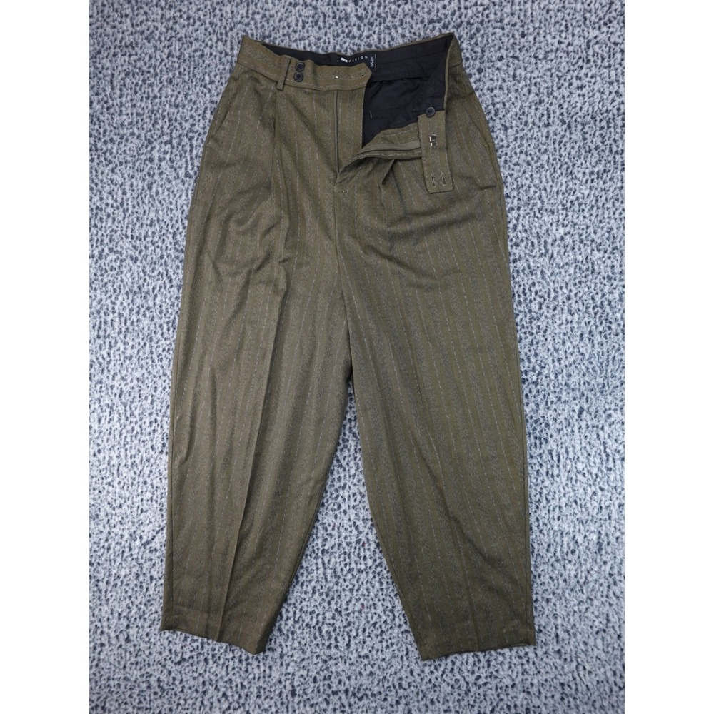 ASOS‎ DESIGN Trousers Mens W28 L30 Olive Green Pinstripe Pleated Balloon Pant